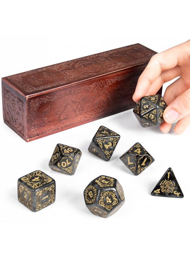 Wiz Dice Wiz Dice Titan 25mm Dice - Large Polyhedral Dice Set for Various Role Playing Dice Games - Nyx 7 Cnt -DND Dice Set with a Wooden Dice Box - Includes D4, D6, D8, D10, D10(0), D12 & D20  - Image 1