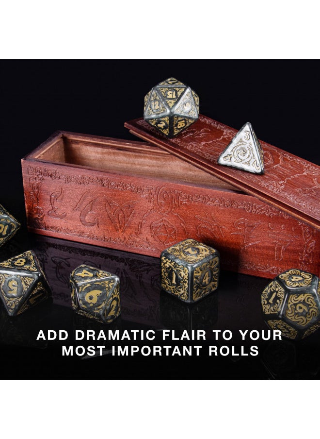 Wiz Dice Wiz Dice Titan 25mm Dice - Large Polyhedral Dice Set for Various Role Playing Dice Games - Nyx 7 Cnt -DND Dice Set with a Wooden Dice Box - Includes D4, D6, D8, D10, D10(0), D12 & D20  - Image 5