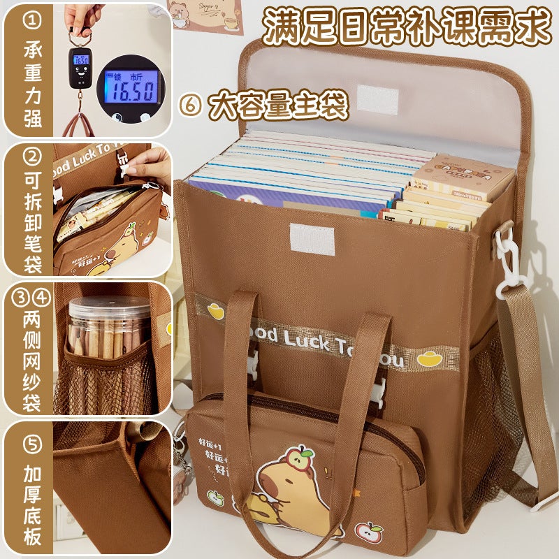 Upgraded Cross-Body Shoulder Capibala Tutoring Bag Primary School Student Handbag Book Bag Canvas School Bag Art Bag - Image 3