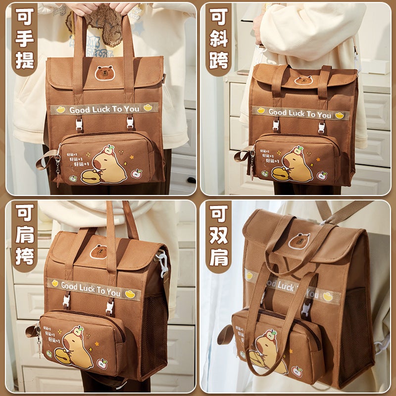 Upgraded Cross-Body Shoulder Capibala Tutoring Bag Primary School Student Handbag Book Bag Canvas School Bag Art Bag - Image 5