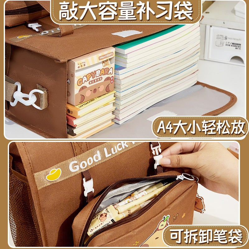 Upgraded Cross-Body Shoulder Capibala Tutoring Bag Primary School Student Handbag Book Bag Canvas School Bag Art Bag - Image 4
