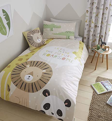Catherine Lansfield Roarsome Animals Reversible Junior Duvet Cover Set with Pillowcases Natural - Image 2