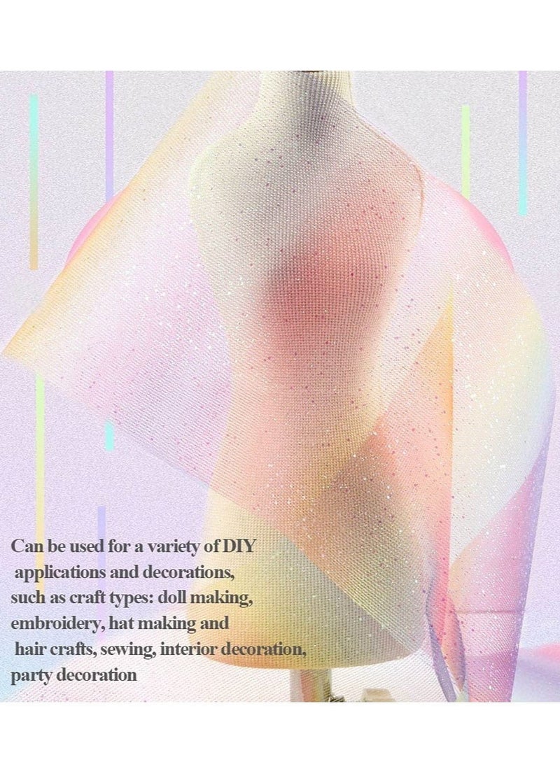 Captaintech 3 Pcs Rainbow Glitter Tulle Ribbon Rolls, Shaft Gradient Mesh Rolls Photo Background for Desk Chair Belt Butterfly Holiday Gift Ribbon Hair Accessories for Kids, 6" X 30 Yards (rainbow, Pink, Blue) - Image 3