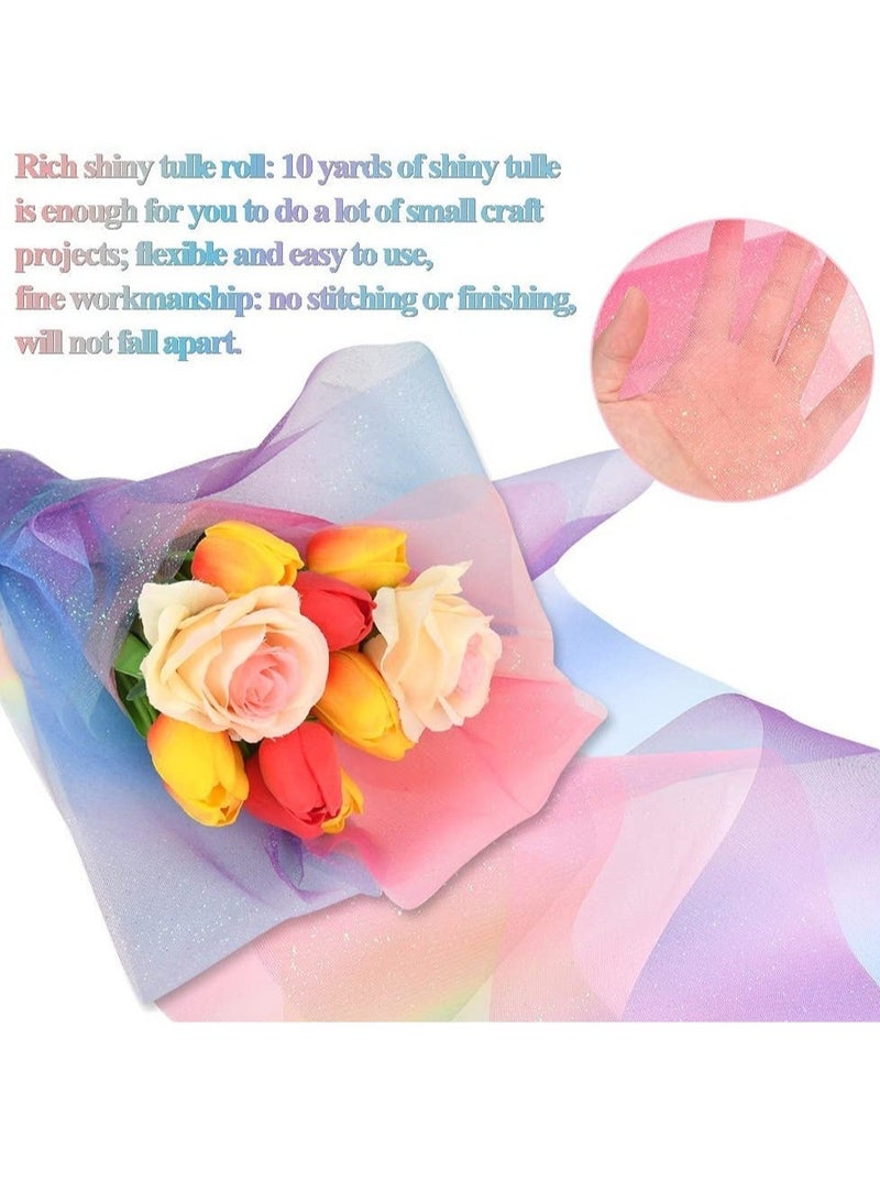 Captaintech 3 Pcs Rainbow Glitter Tulle Ribbon Rolls, Shaft Gradient Mesh Rolls Photo Background for Desk Chair Belt Butterfly Holiday Gift Ribbon Hair Accessories for Kids, 6" X 30 Yards (rainbow, Pink, Blue) - Image 4