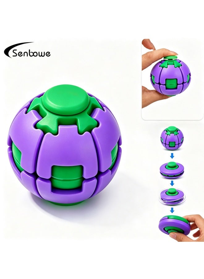 Senbowe 3D Printed Press-to-Spin Ball, 2026 New Fidget, Colorful Sensory Desk Toy for Adults, Shape-Changing Fidget Spinner Toy with Push and Squish Motion, for Office, School, Home & Travel (Purple) - Image 1