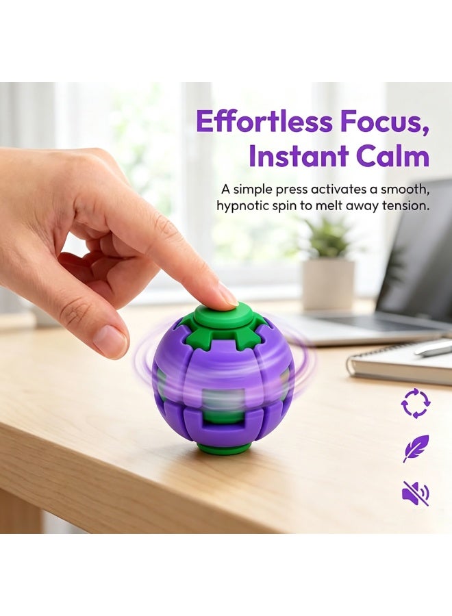 Senbowe 3D Printed Press-to-Spin Ball, 2026 New Fidget, Colorful Sensory Desk Toy for Adults, Shape-Changing Fidget Spinner Toy with Push and Squish Motion, for Office, School, Home & Travel (Purple) - Image 2