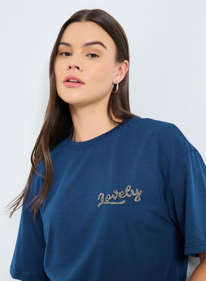 ستايلي تيشيرت فضفاض بطبعة كتابة - Image 3