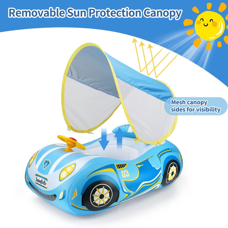 Swimbobo Toddler Pool Float Inflatable Car Baby Swim Float with Adjustable Sun Canopy and Safety Seat Pool Toys for Kids 3+ Years Old (Blue Sports Car) - Image 4