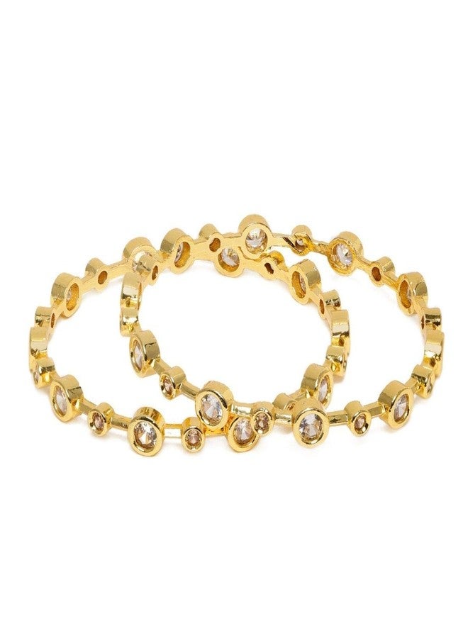 ACCESSHER Set Of 2 Gold-Plated White AD-Studded Handcrafted Bangles For Women & Girls - Image 1