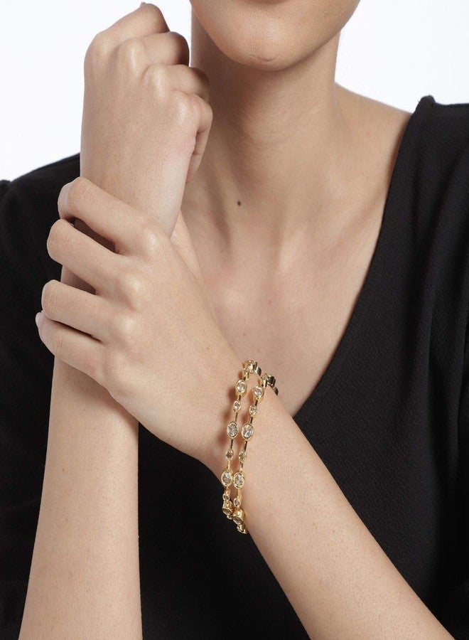 ACCESSHER Set Of 2 Gold-Plated White AD-Studded Handcrafted Bangles For Women & Girls - Image 5