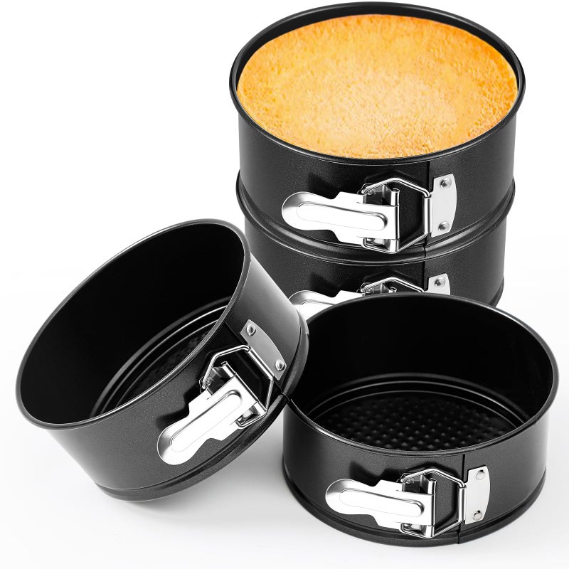 Funnymoom 4 Pcs 6 Inch Non Stick Springform Pan with Removable Bottom Carbon Steel Round Springform Cheesecake Pan with Stainless Steel Spring Buckles for Baking Kitchens RestaurantBlack - Image 2