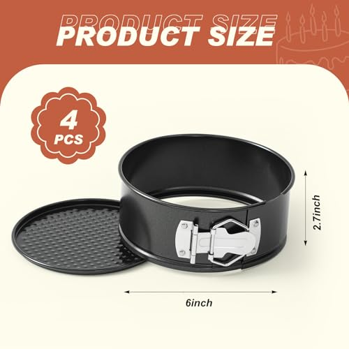Funnymoom 4 Pcs 6 Inch Non Stick Springform Pan with Removable Bottom Carbon Steel Round Springform Cheesecake Pan with Stainless Steel Spring Buckles for Baking Kitchens RestaurantBlack - Image 3