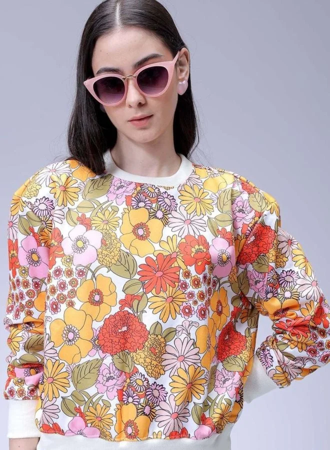 Freehand  Women Relaxed Fit Floral Printed Crew Neck Long Sleeve Crewneck Sweatshirt for Women | Best Price UAE