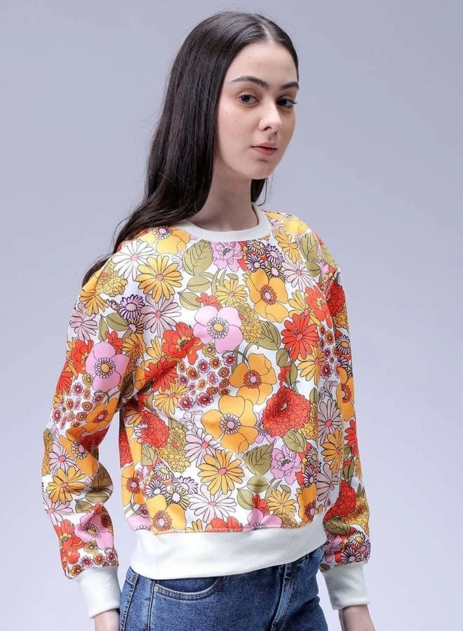 Women Relaxed Fit Floral Printed Crew Neck Long Sleeve Crewneck Sweatshirt