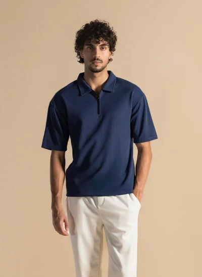 SHAPES DETAILED ZIP POLO SHIRT
