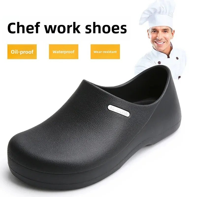 Foreign Trade Men''s Non-slip Wear-resistant Low-top Waterproof and Oil-proof Chef Shoes Work Shoes Rain Shoes EVA Special for Work - Image 1