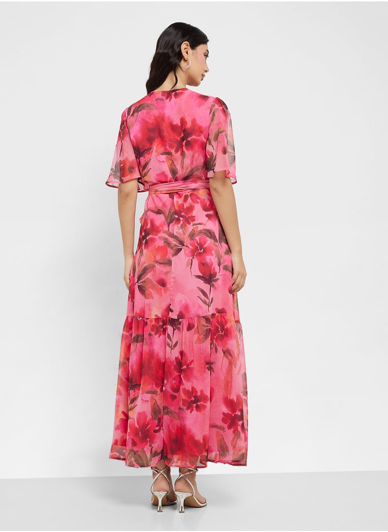 Hope & Ivy - Flutter Sleeve Maxi Wrap Dress With Tie Waist - Image 1