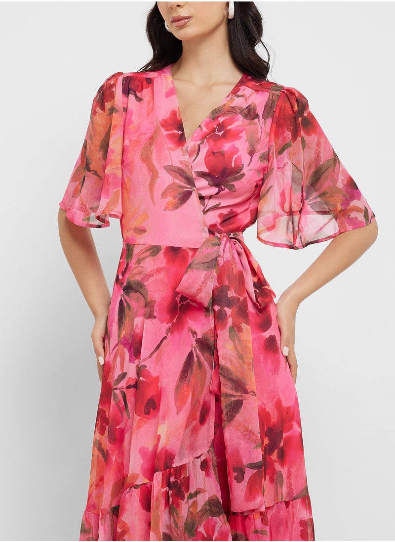 Hope & Ivy - Flutter Sleeve Maxi Wrap Dress With Tie Waist - Image 1