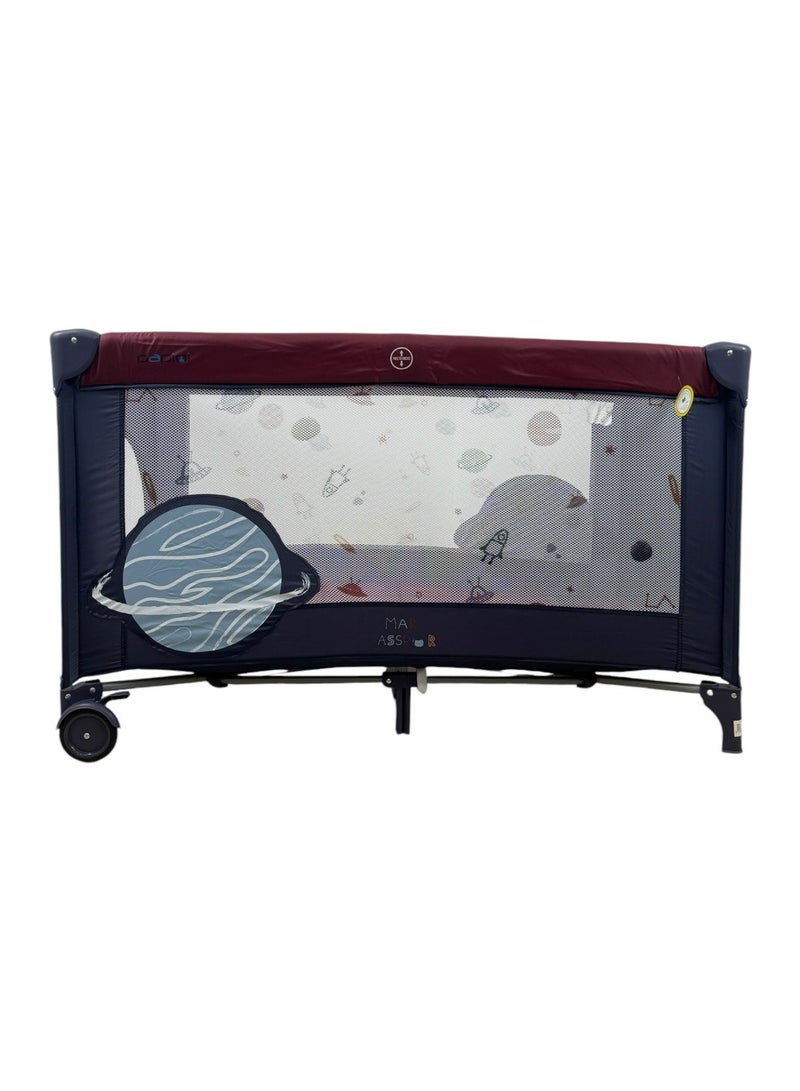 Papimo 120*60*75cm Portable Baby Bed, Multifunctional Foldable Travel Bed, Adjustable Travel Baby Bed for Infants - Blue/Red - Image 1