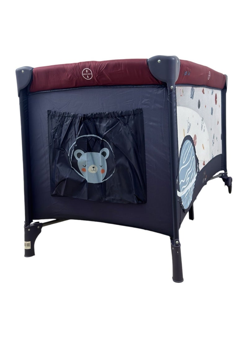 Papimo 120*60*75cm Portable Baby Bed, Multifunctional Foldable Travel Bed, Adjustable Travel Baby Bed for Infants - Blue/Red - Image 2