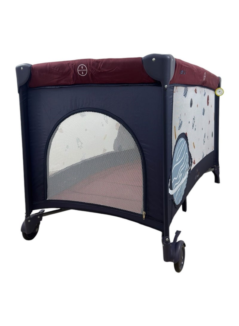 Papimo 120*60*75cm Portable Baby Bed, Multifunctional Foldable Travel Bed, Adjustable Travel Baby Bed for Infants - Blue/Red - Image 3