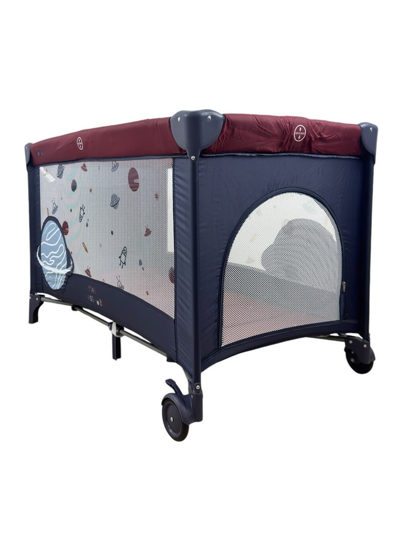 Papimo 120*60*75cm Portable Baby Bed, Multifunctional Foldable Travel Bed, Adjustable Travel Baby Bed for Infants - Blue/Red - Image 4