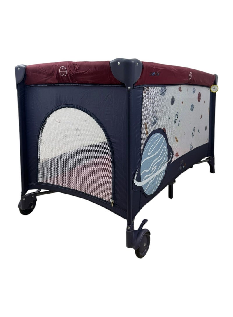 Papimo 120*60*75cm Portable Baby Bed, Multifunctional Foldable Travel Bed, Adjustable Travel Baby Bed for Infants - Blue/Red - Image 5