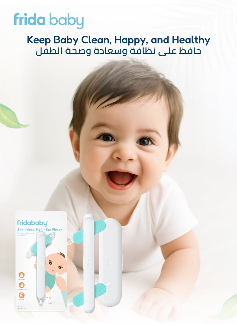 فريدا بيبي أداة تنظيف الأنف والأظافر والأذن ٣ في ١ – مزيل آمن ولطيف للمخاط وشمع الأذن والأوساخ تحت الأظافر – أداة صحية سهلة الاستخدام لحديثي الولادة والرضع والأطفال الصغار - Image 4