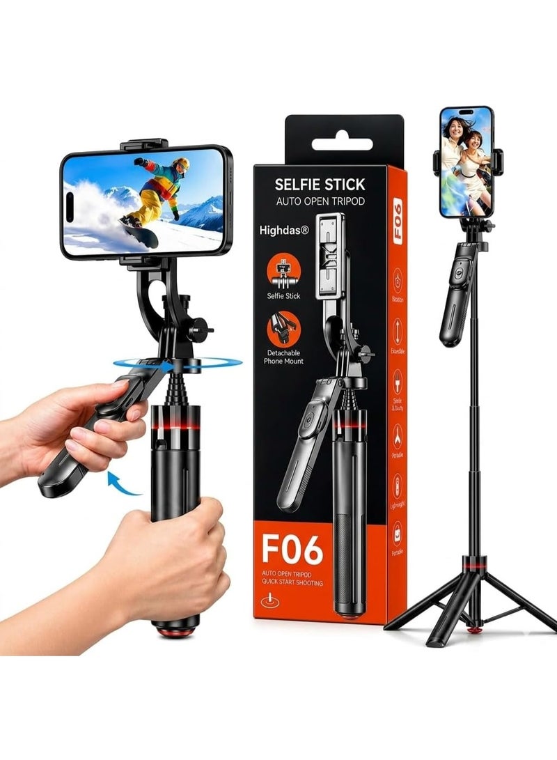 هايداز Auto Pop-Up Selfie Stick Tripod with Bluetooth Remote, 360° Rotatable Phone Holder, Extendable Foldable Stand for iPhone & Android Perfect for Travel, Vlogging & Live Streaming - Image 1