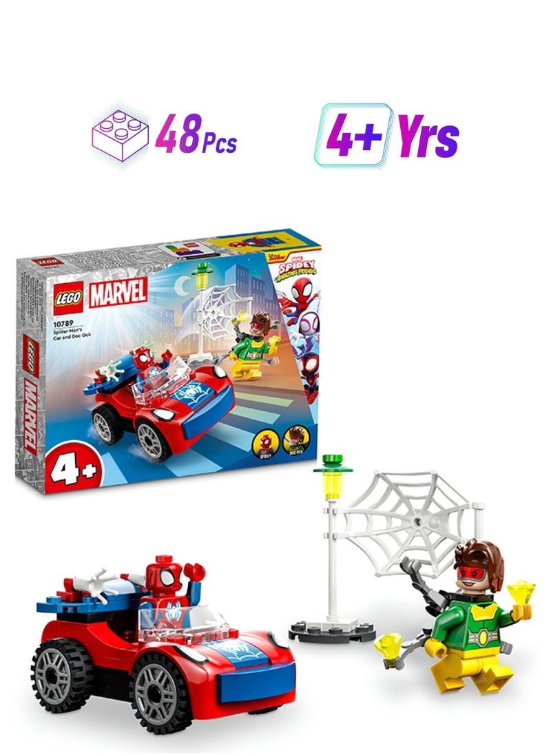 LEGO Marvel Spider-Man's Car and Doc Ock 10789 Building Toy Set with 2 Minifigures and Authentic Accessories; Includes Glow-In-The-Dark Elements; Fun Super Hero Gift for Kids Aged 4+ (48 Pieces)  - Image 1