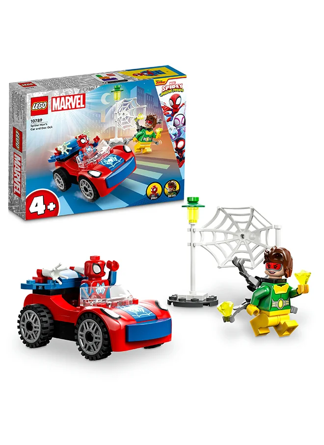 LEGO Marvel Spider-Man's Car and Doc Ock 10789 Building Toy Set with 2 Minifigures and Authentic Accessories; Includes Glow-In-The-Dark Elements; Fun Super Hero Gift for Kids Aged 4+ (48 Pieces)