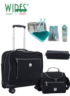 Wires 3 Piece Kids School Trolley Bag laptop compartment 8 Wheels With Lunch bag & Pencil Case  - Image 1