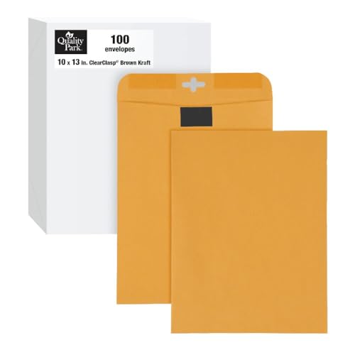 Quality Park 10 x13 Inch ClearClasp Catalog Envelopes for Mail or Storage w/Redi-Tac Clasp and Gummed Closure, 28lb Brown Kraft, 100/Box (QUA43768) - Image 1