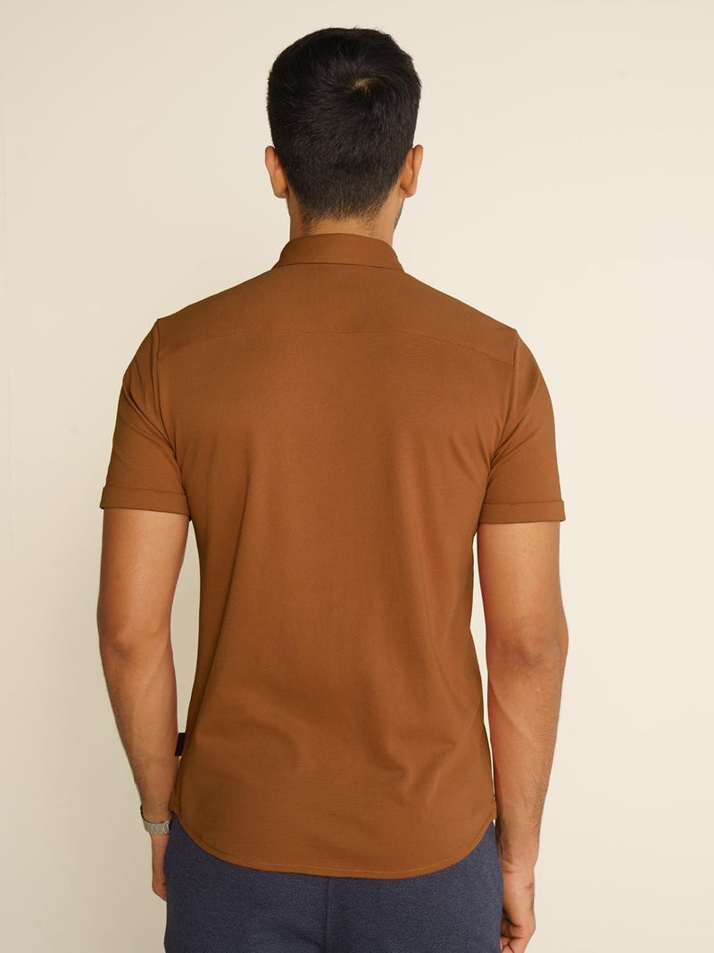DAMENSCH Constant Cotton Thermoregulating Pique Half Shirts-Pack of 1-Caramel Cafe-Large - Image 5