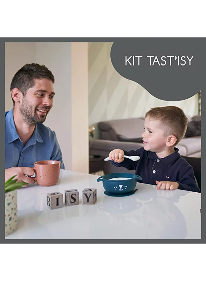 babymoov 2 - Pieces Silicone Bowl And Spoon Weaning Set In Blue, Soft Silicone Material, Non - Slip Base, Ergonomic Spoon Design , Microwave And Dishwasher Safe , Lightweight And Portable