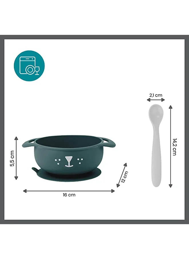 بيبي موف 2 - Pieces Silicone Bowl And Spoon Weaning Set In Blue, Soft Silicone Material, Non - Slip Base, Ergonomic Spoon Design , Microwave And Dishwasher Safe , Lightweight And Portable