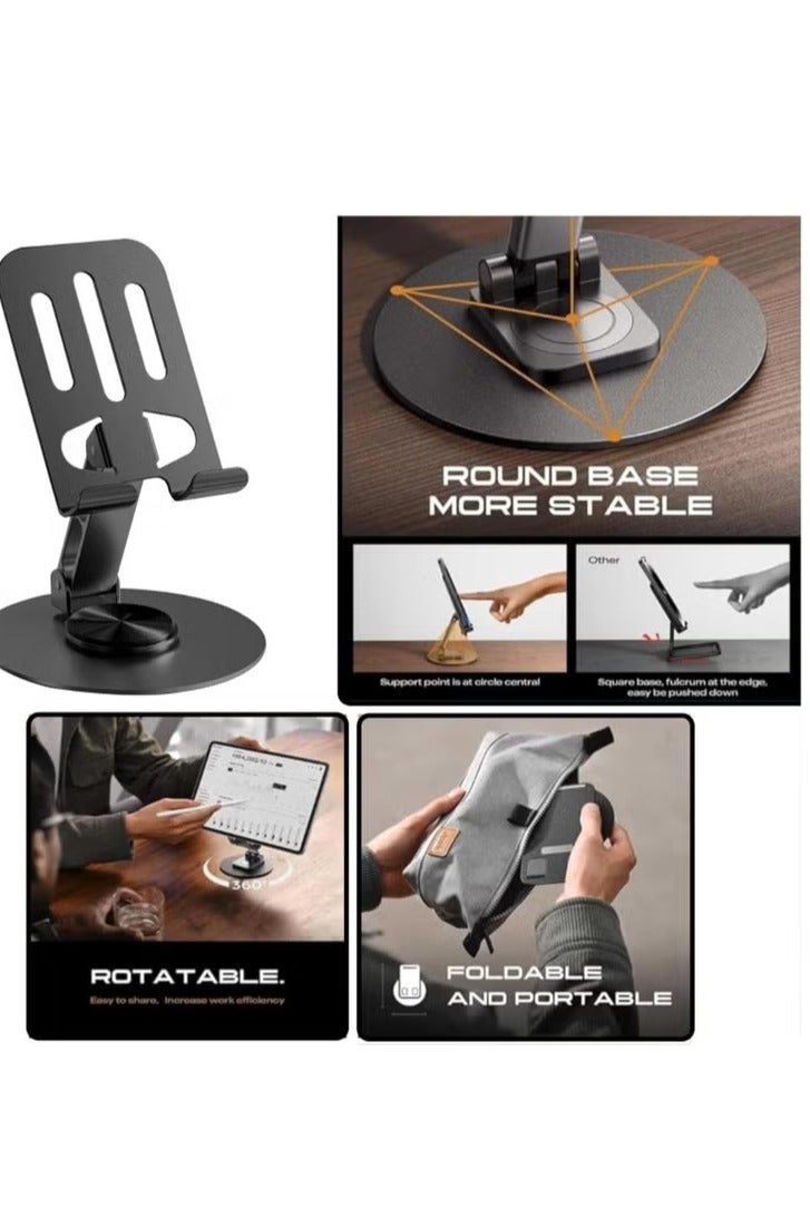 GERLAX Foldable Mobile Stand 360° Rotatable Phone Holder Compatible with 4-13 inch Phone or Tablet (Black) - Image 3