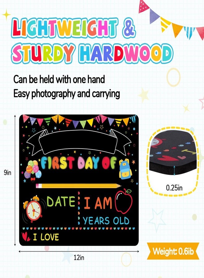 VEKDA First Day of School Sign Reusable and Erasable Back to School Board for Kids First and Last Day 10 x 12in Double Sided Wooden Chalkboard Photo Prop - Image 2