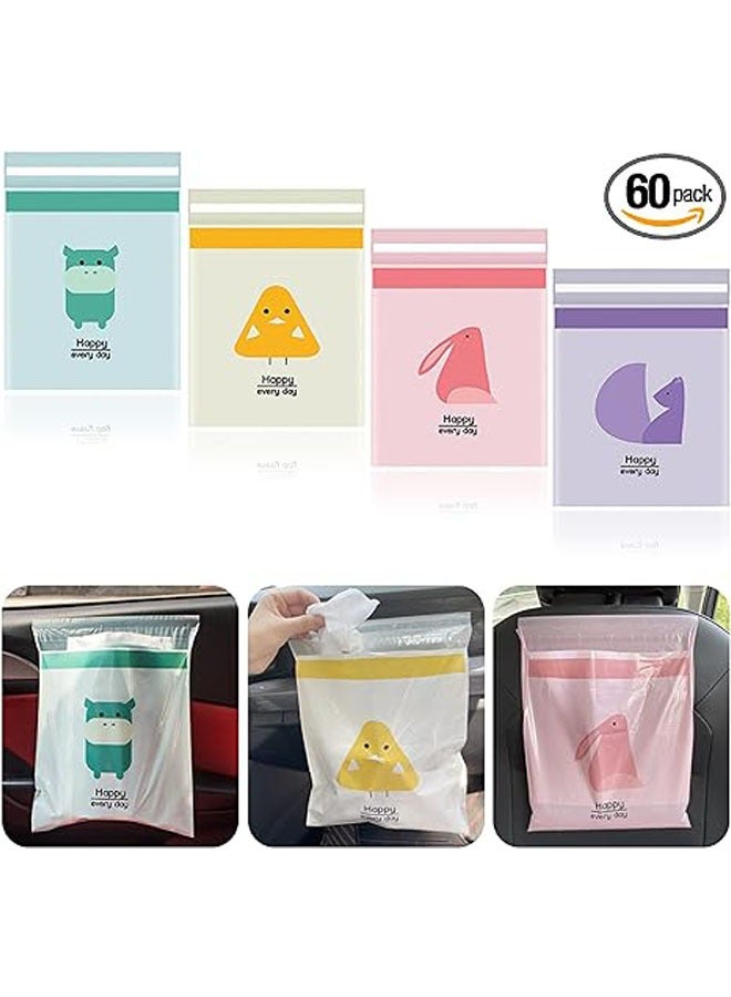 60pack disposable garbage bag portable self-adhesive garbage bag, waterproof and leakproof garbage bag for car for car bedroom bathroom office kitchen - Image 1