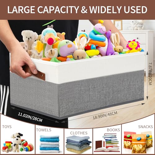 Gowee 3 Pack Large Capacity Storage Bins Closet Organizer for Shelves, Fabric Closet Storage Baskets Boxes with Leather Handles for Organizing Clothes, Sheets, Jeans, Toys, Books (Grey) - Image 3