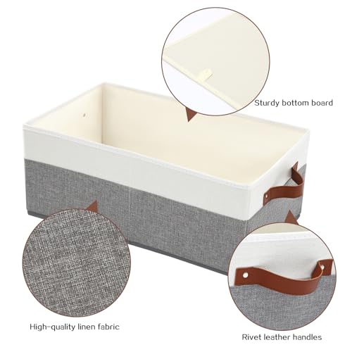 Gowee 3 Pack Large Capacity Storage Bins Closet Organizer for Shelves, Fabric Closet Storage Baskets Boxes with Leather Handles for Organizing Clothes, Sheets, Jeans, Toys, Books (Grey) - Image 4
