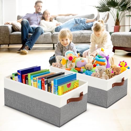 Gowee 3 Pack Large Capacity Storage Bins Closet Organizer for Shelves, Fabric Closet Storage Baskets Boxes with Leather Handles for Organizing Clothes, Sheets, Jeans, Toys, Books (Grey) - Image 5