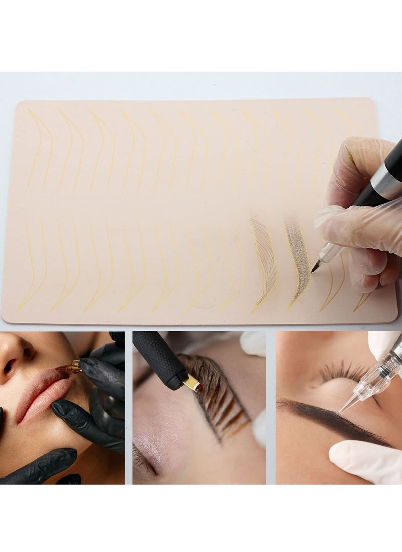 KASTWAVE - 2 Pcs Inkless Double Sided Microblading Practice Skins with Brows and Geometric Shapes for Eyebrow Tattoos, Permanent Makeup Silicone Skins Practice Brows Microshading and Needling, Fake Skin Sheets - Image 1