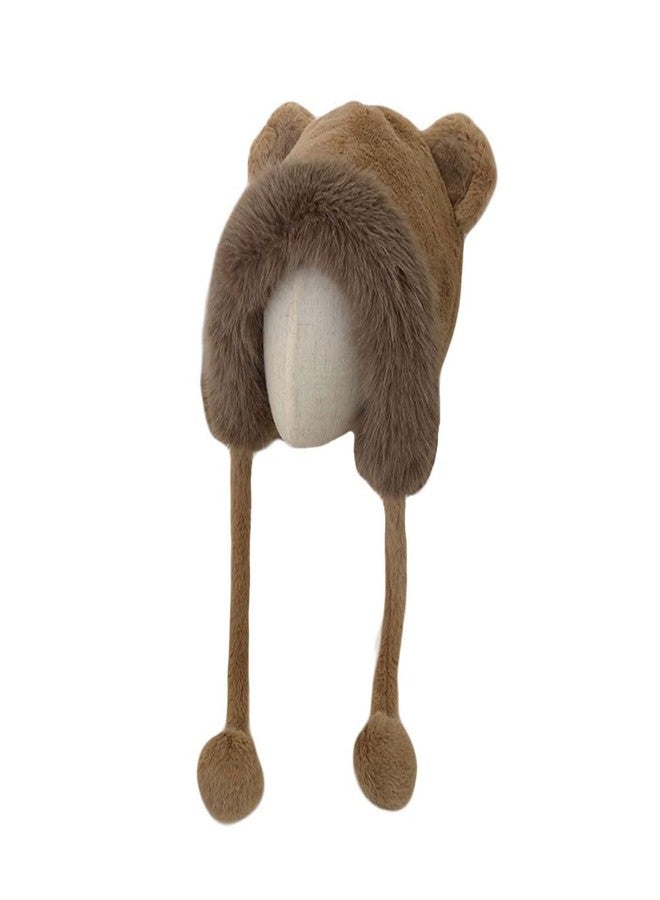 WITHMOONS Fluffy Animal Ear Beanie Fleece Lining Earflap Cap Winter Knit Hat YZ70225 (Brown) - Image 1