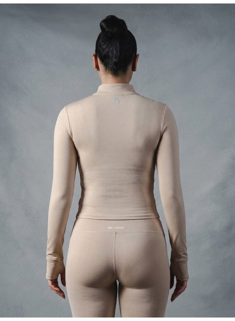Beyond Sportswear Women's Beige 1/4 Zip Long sleeve top - Image 2