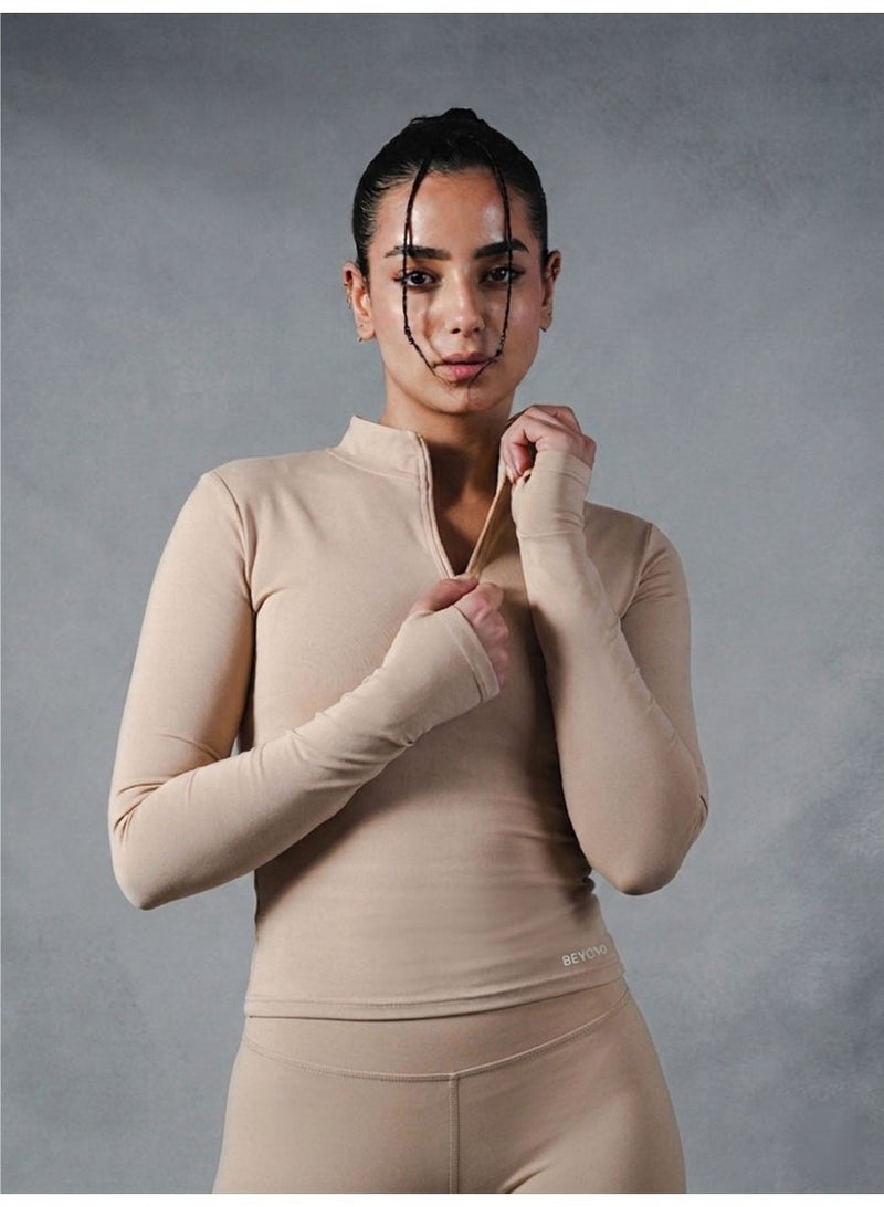 Beyond Sportswear Women's Beige 1/4 Zip Long sleeve top - Image 1
