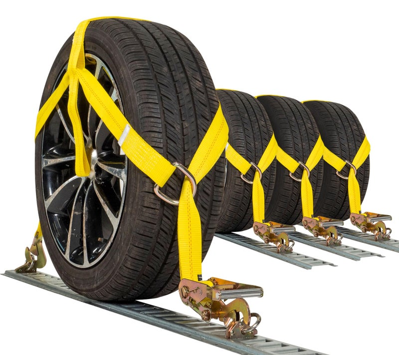 US Cargo Control Adjustable Tow Dolly Basket Straps with Twisted Snap Hooks and Ratchets (4-Pack), Tow Dolly Straps Fit Tires 14-20 Inches, 12,000 LBS Break Strength, Tire Bonnet Tiedowns to Haul - Image 1
