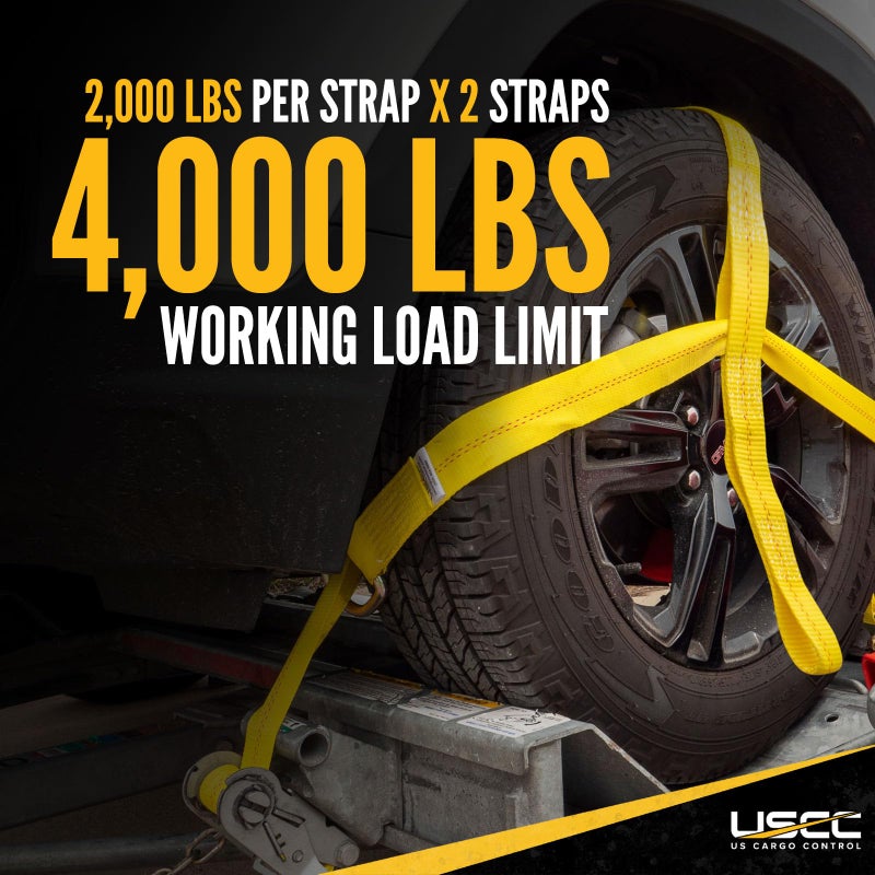 US Cargo Control Adjustable Tow Dolly Basket Straps with Twisted Snap Hooks and Ratchets (4-Pack), Tow Dolly Straps Fit Tires 14-20 Inches, 12,000 LBS Break Strength, Tire Bonnet Tiedowns to Haul - Image 5