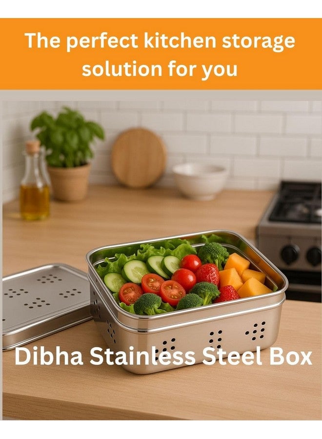DiBha Stainless Steel Rectangle Shape Box for Kothmir/Dhaniya/Coriander Multipurpose Dabba Storage Box/Kitchen Container - Set of 1 (Capacity- 800ml), Silver - Image 5