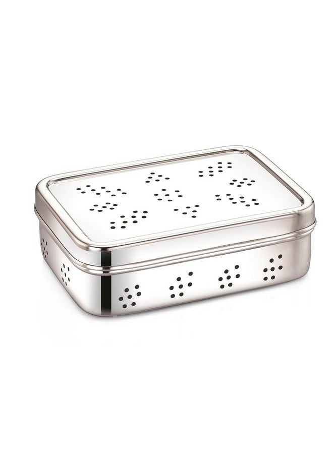 DiBha Stainless Steel Rectangle Shape Box for Kothmir/Dhaniya/Coriander Multipurpose Dabba Storage Box/Kitchen Container - Set of 1 (Capacity- 800ml), Silver - Image 1